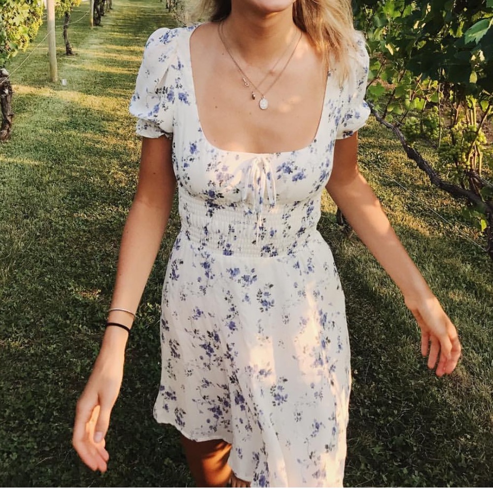 Reformation white/blue floral dress